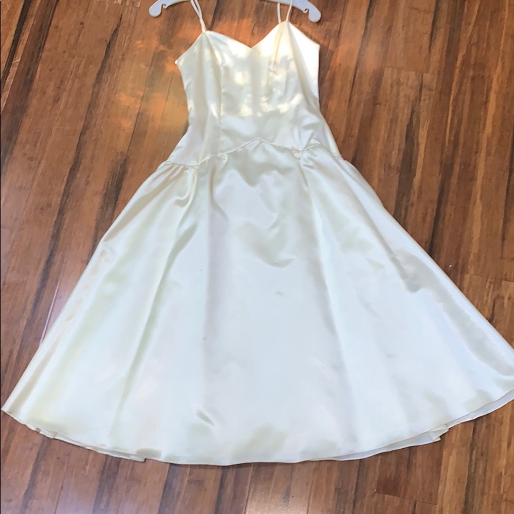 Vintage tea length satin wedding dress